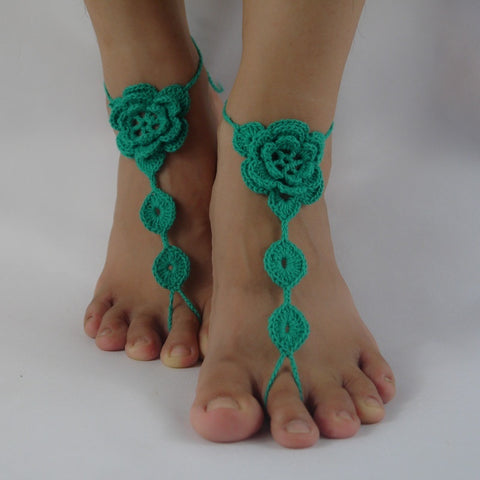 Crochet Barefoot Sandals, Nude shoes, Foot Jewelry, Beach Wedding, applique 3D Sexy Anklet , Bellydance,Beach Footwear