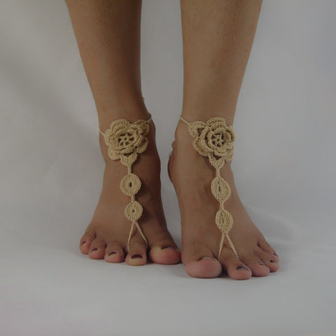 Crochet Barefoot Sandals, Nude shoes, Foot Jewelry, Beach Wedding, applique 3D Sexy Anklet , Bellydance,Beach Footwear