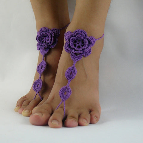 Crochet Barefoot Sandals, Nude shoes, Foot Jewelry, Beach Wedding, applique 3D Sexy Anklet , Bellydance,Beach Footwear