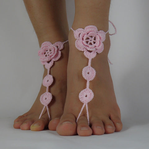 Crochet Barefoot Sandals, Nude shoes, Foot Jewelry, Beach Wedding, applique 3D Sexy Anklet , Bellydance,Beach Footwear