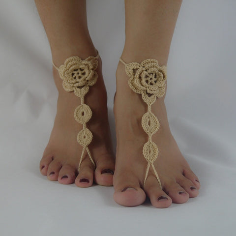 Crochet Barefoot Sandals, Nude shoes, Foot Jewelry, Beach Wedding, applique 3D Sexy Anklet , Bellydance,Beach Footwear