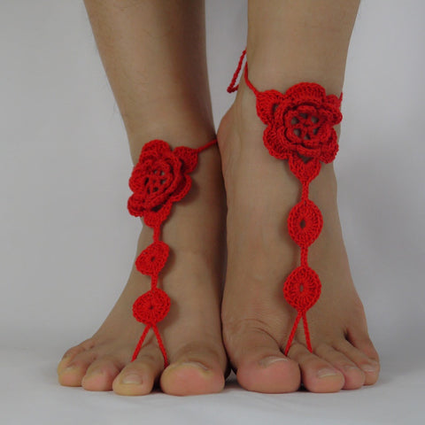 Crochet Barefoot Sandals, Nude shoes, Foot Jewelry, Beach Wedding, applique 3D Sexy Anklet , Bellydance,Beach Footwear
