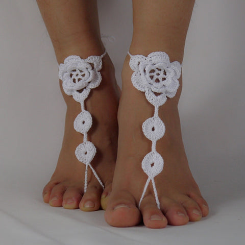 Crochet Barefoot Sandals, Nude shoes, Foot Jewelry, Beach Wedding, applique 3D Sexy Anklet , Bellydance,Beach Footwear
