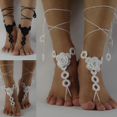 White Crochet Barefoot Sandals, Wedding Nude shoes, Foot Jewelry, Beach Wedding, Sexy Anklet Bellydance,Beach Footwear